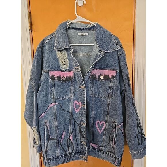 Wren & Glory Australia Jean Jacket Womens XL Hand Painted Rare Kangaroo Koala